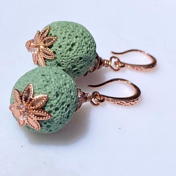 ❤️ Bright Copper With Sea Foam Lava Rock Earrings - Picture 1 of 14